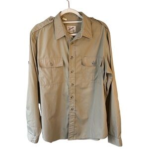 Tilley Endurables Khaki Button-Up Safari Shirt Size L Gorpcore Outdoor Utility
